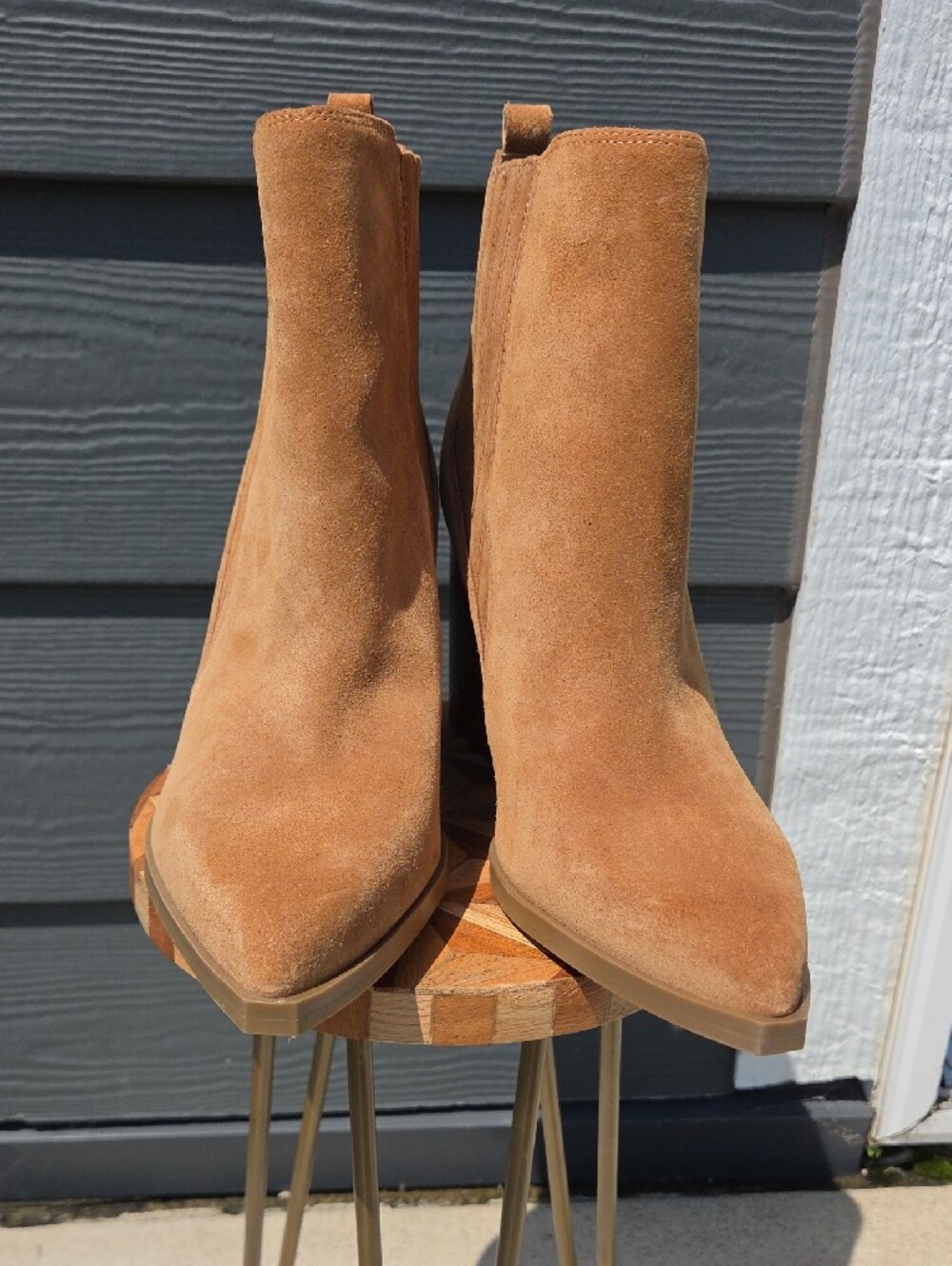 Marc Fisher Tan Suede Ankle Booties with Block Heel